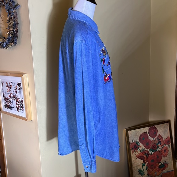 KAREN SCOTT sz 2X Denim Shirt Embroidered Christmas Holiday Cotton Kitsch Winter - Picture 7 of 16